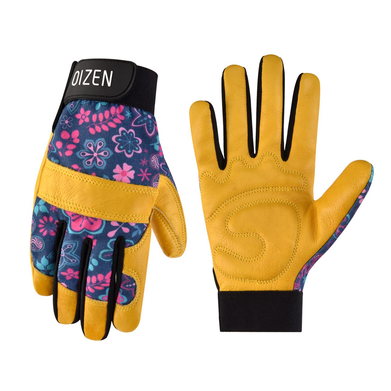 Gants jardinage jaunes en cuir avec motifs pour femmes