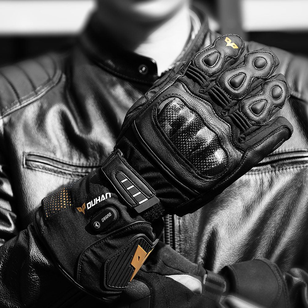 Guantes de moto negros cómodos y calefactables