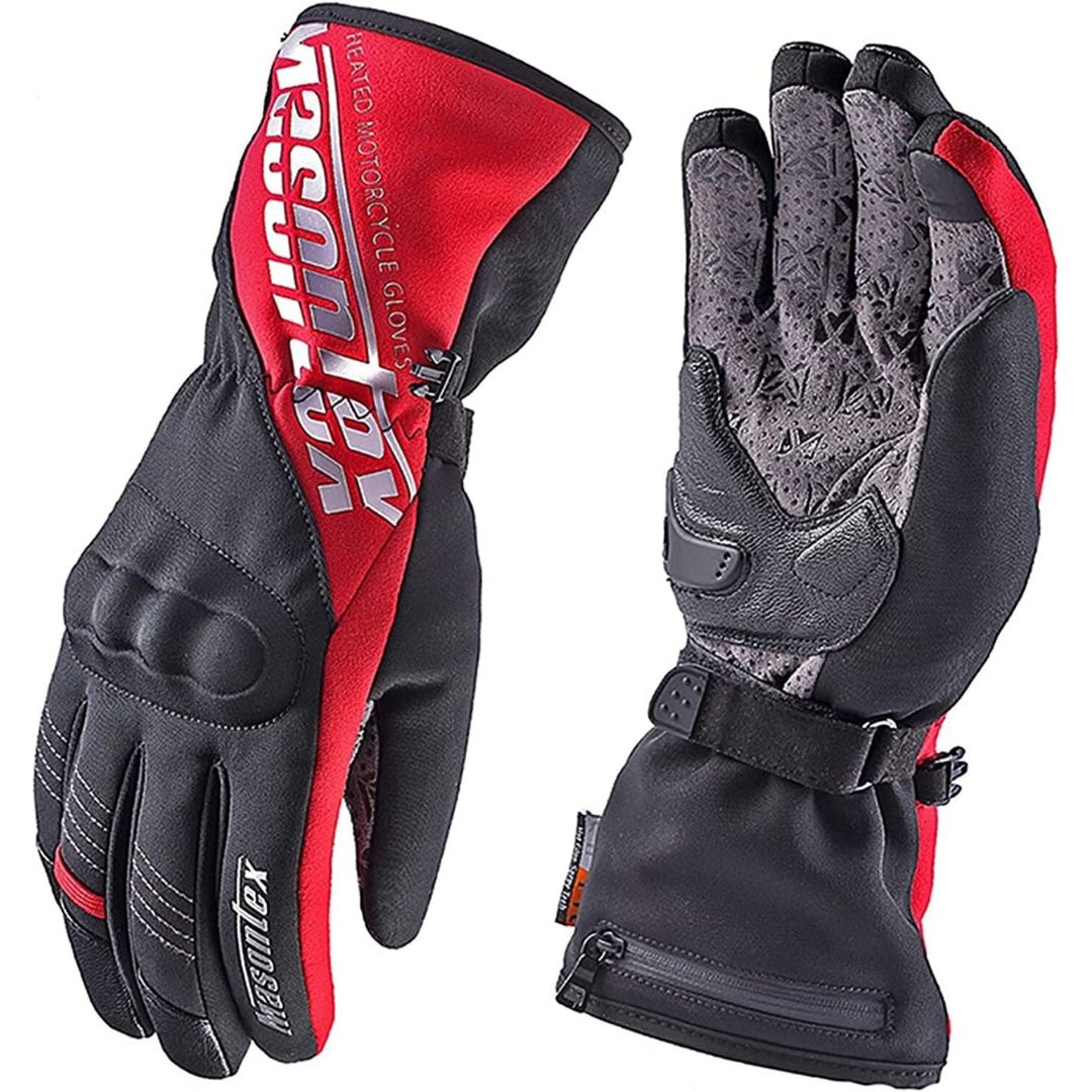 Guantes de moto rojos calefactables y antideslizantes