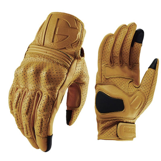 Gants moto cuir perforé vintage