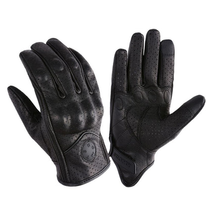 Unisex vintage motorcycle gloves in perforated touchscreen leather