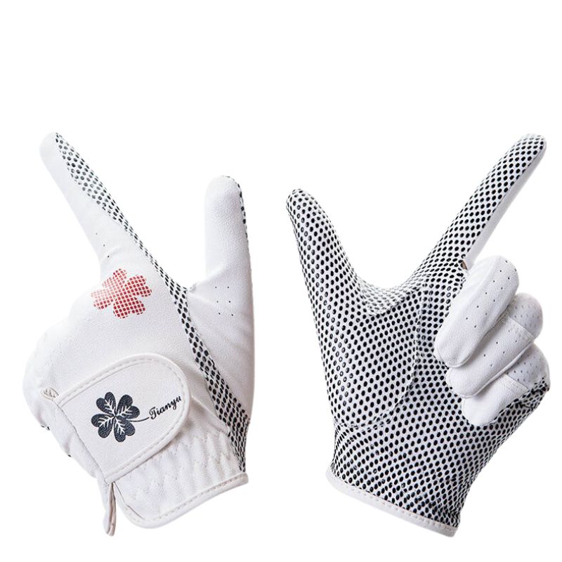 Colorful golf gloves with clover patterns