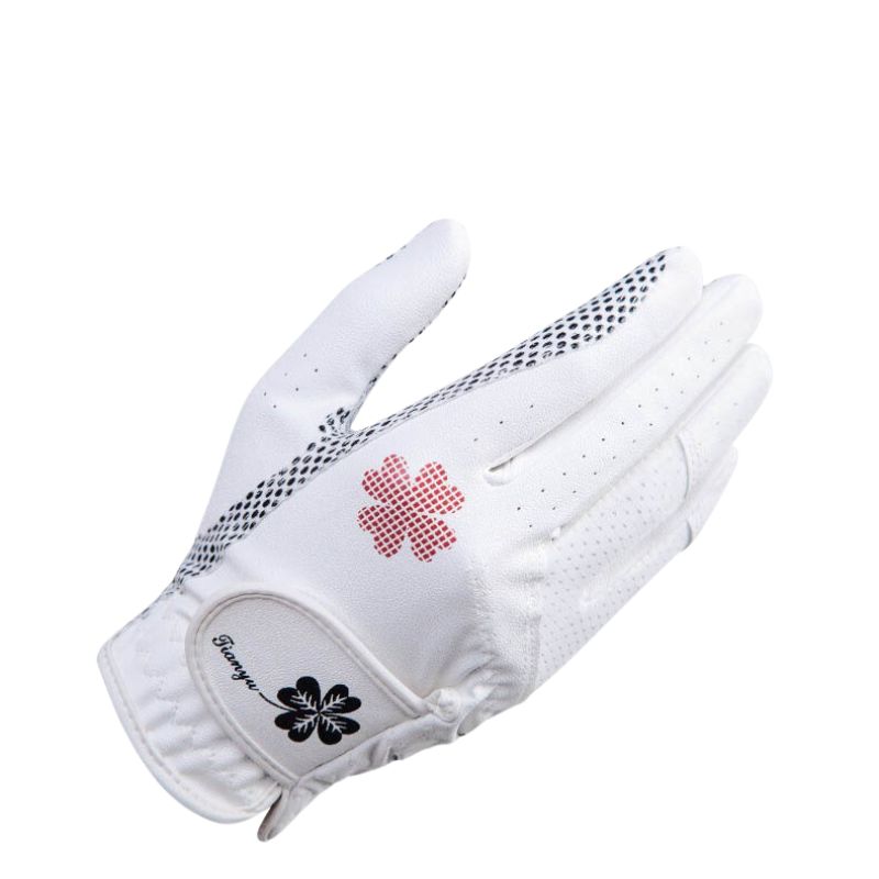 Colorful golf gloves with clover patterns