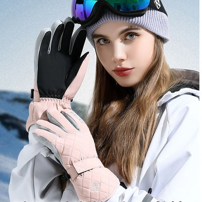 Trendy women's ski gloves with a checkered design