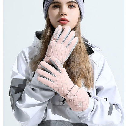 Trendy women's ski gloves with a checkered design