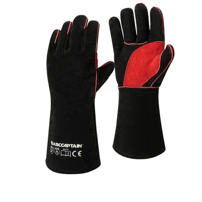 Heat-resistant leather welding gloves