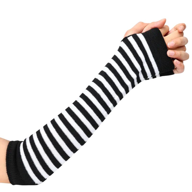 Guantes largos sin dedos para mujer con rayas