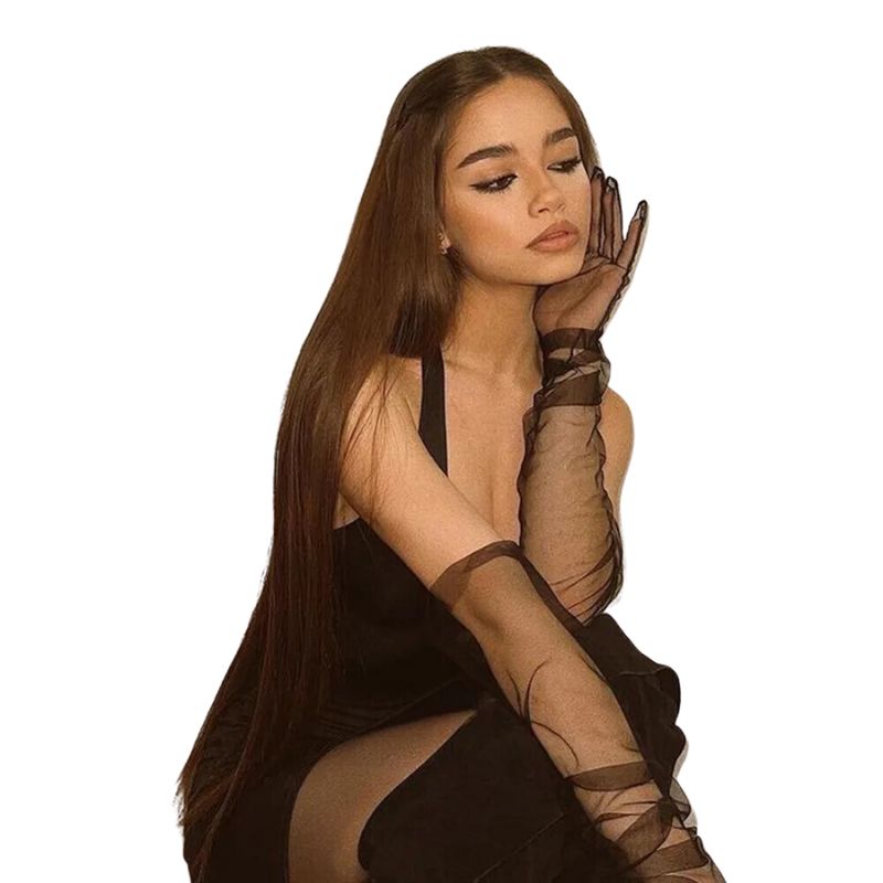 Guantes largos y sexys de mujer en malla transparente.