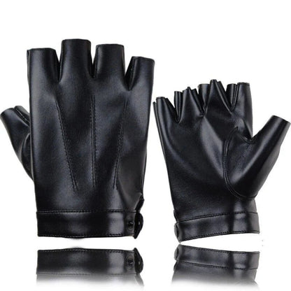 Guantes sin dedos de piel sintética negros para hombre