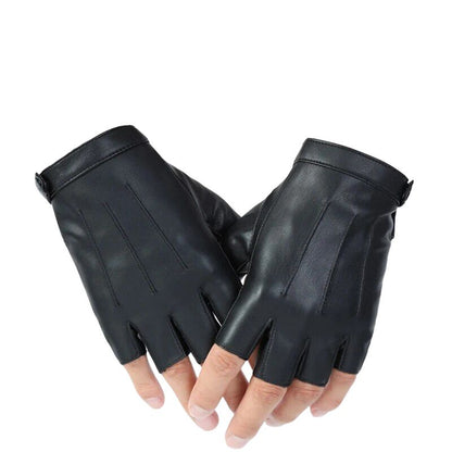 Guantes sin dedos de piel sintética negros para hombre