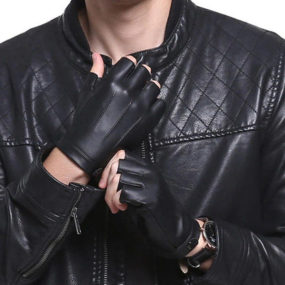 Guantes sin dedos de piel sintética negros para hombre