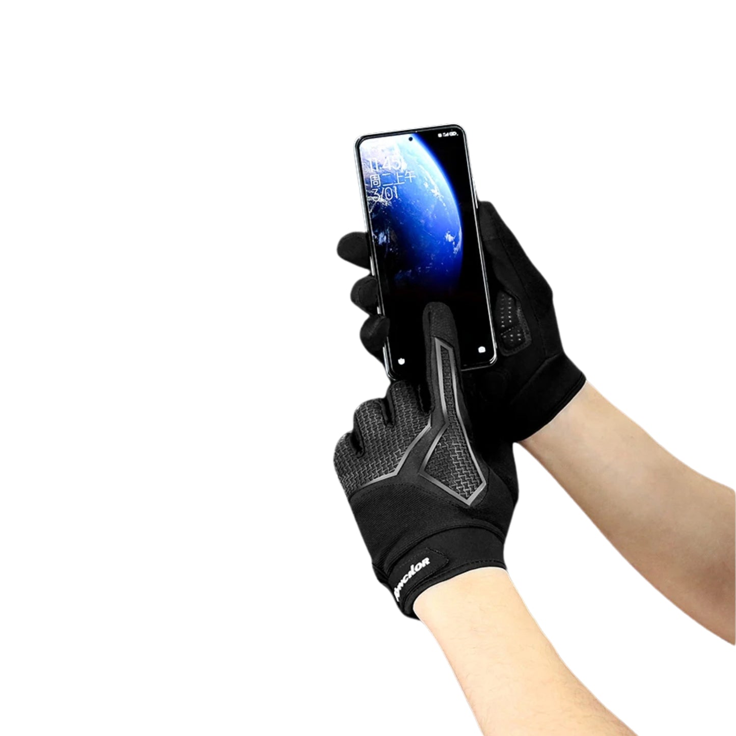 Black winter cycling gloves with shock absorption