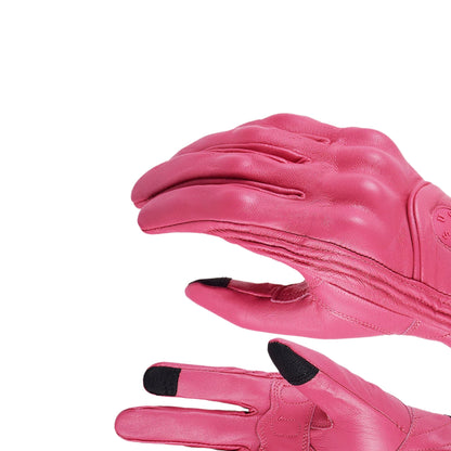 Gants moto femme rose en cuir rétro