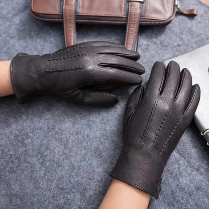 Guantes de piel para hombre con forro de felpa.