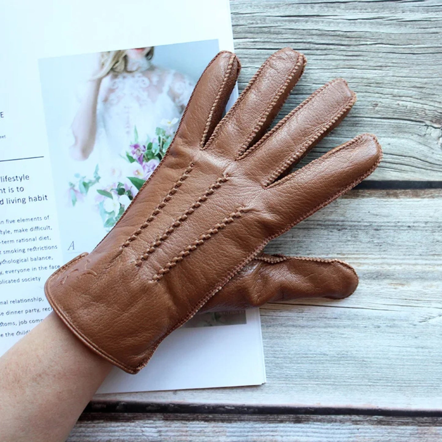 Guantes de piel para hombre con forro cálido y suave.