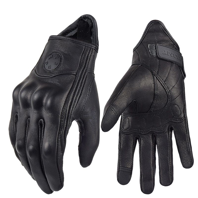 Gants moto vintage unisexe en cuir non perforé tactile