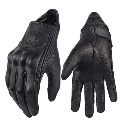 Gants moto vintage unisexe en cuir non perforé tactile