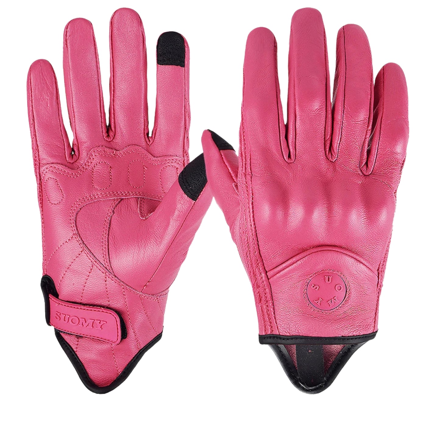 Gants moto femme rose en cuir rétro