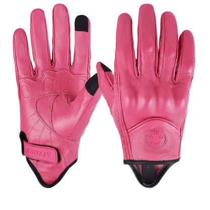 Gants moto femme rose en cuir rétro