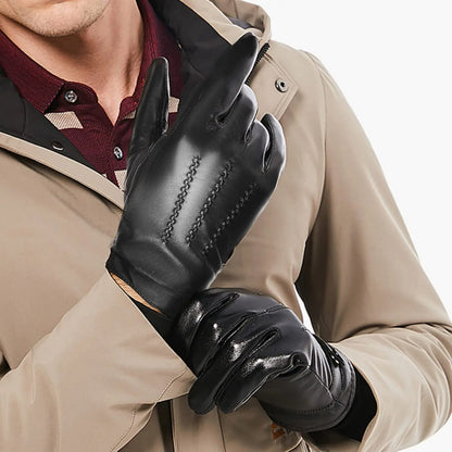 Men's warm leather gloves with lining