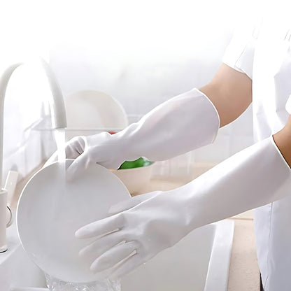 White latex rubber gloves for washing dishes