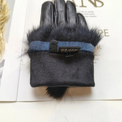 Gants cuir femme avec noeud papillon et doublure fourrure