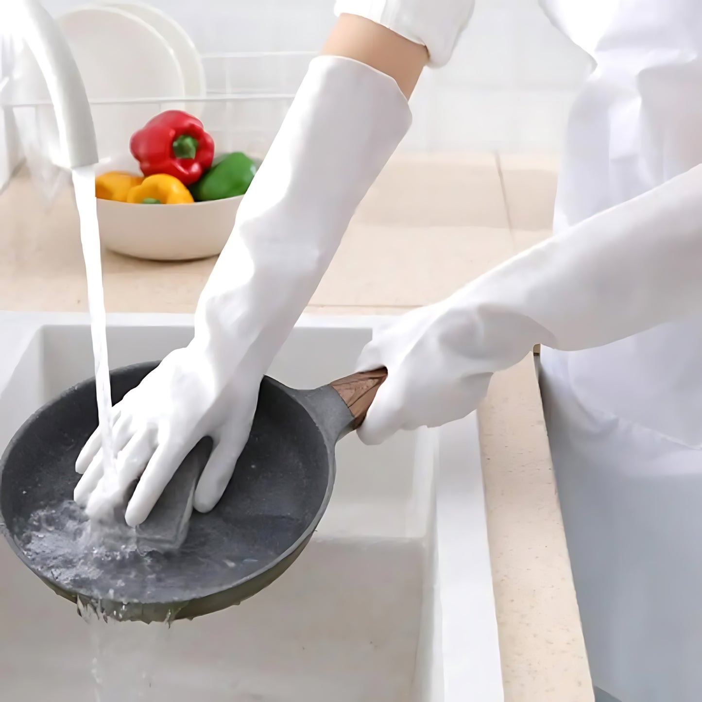 White latex rubber gloves for washing dishes