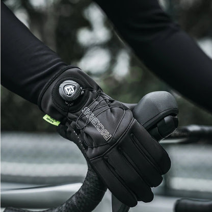 Warm black winter cycling gloves, windproof