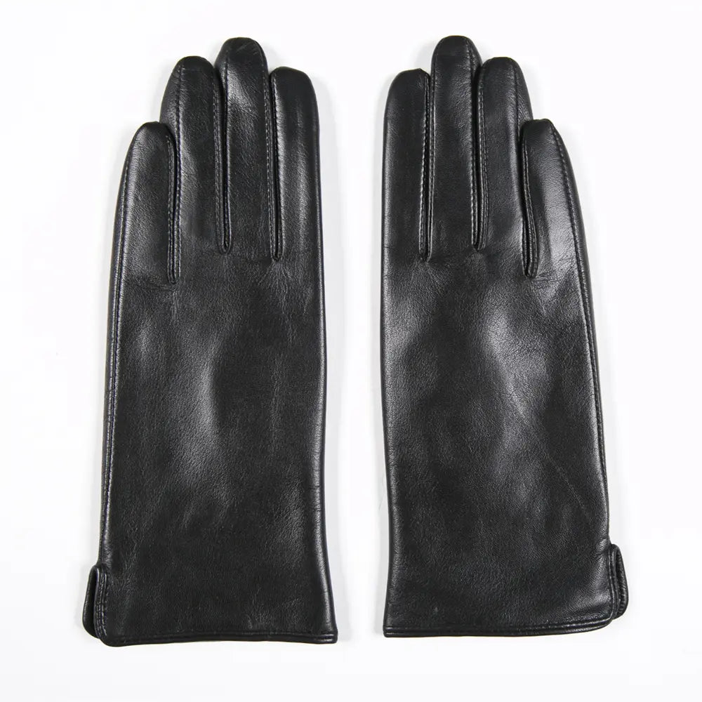 Gant en cuir noir avec doublure polaire pour femme sur fond blanc
