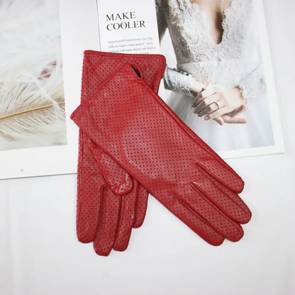 Gants cuir femmes respirants avec mailles perforées