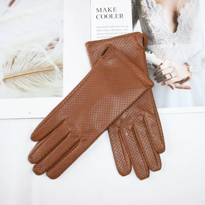 Gants cuir femmes respirants avec mailles perforées