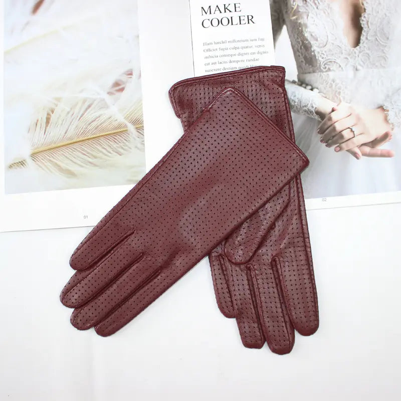 Gants cuir femmes respirants avec mailles perforées