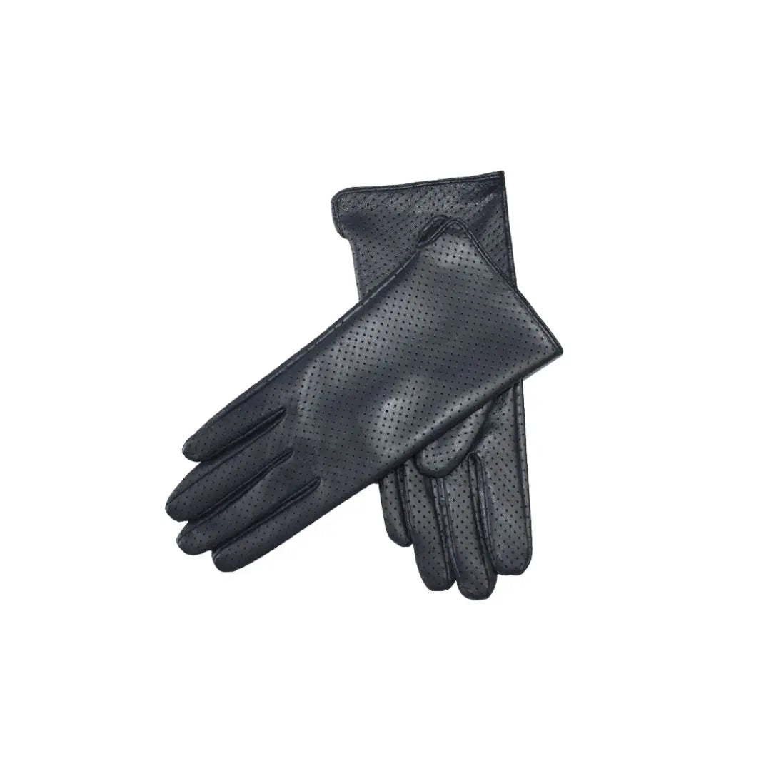 Gant cuir noir avec maille perforée pour femmes sur fond blanc