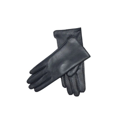 Gant cuir noir avec maille perforée pour femmes sur fond blanc