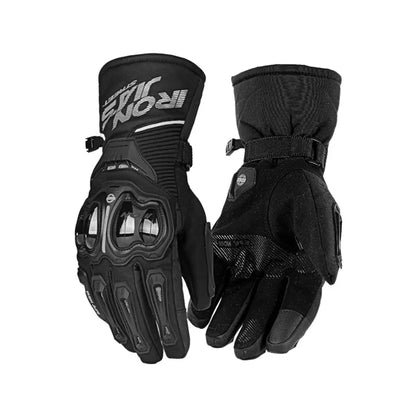 Gant moto hiver imperméable noir tactile avec coque de protection sur fond blanc.