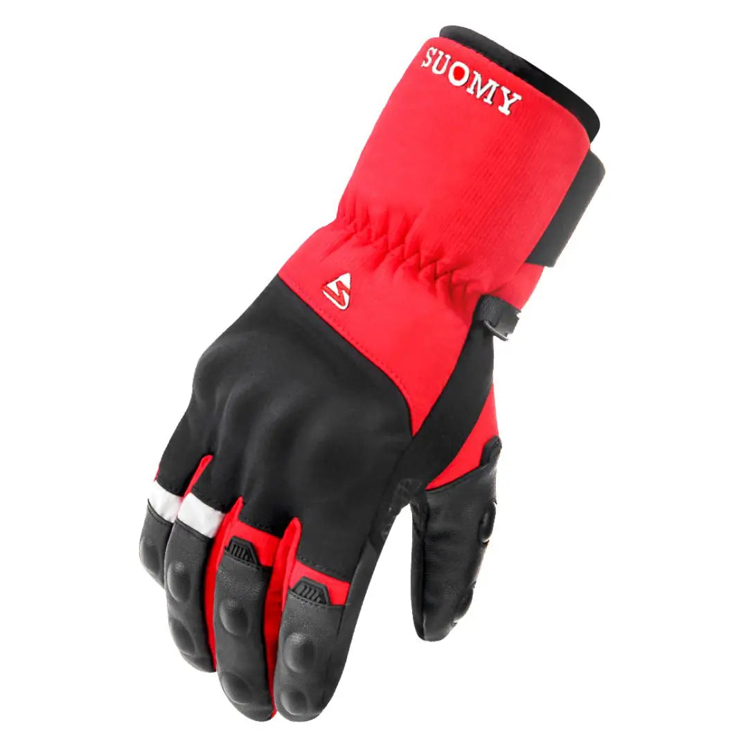 Gant moto hiver chaud montant sur fond blanc.