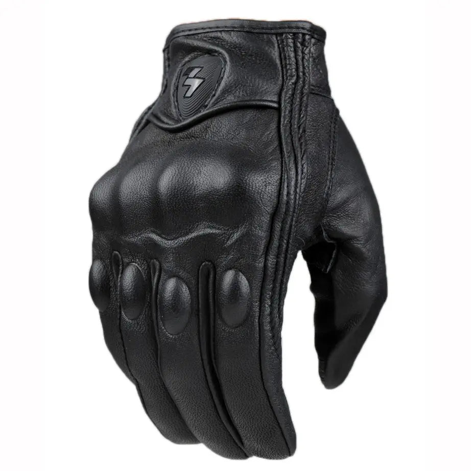 Gants moto cuir noirs renforcés avec éclair