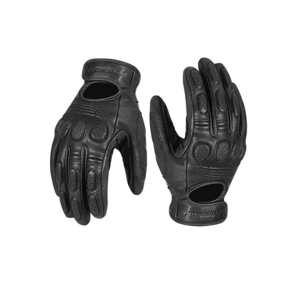 Gant moto vintage en cuir noir respirant sur fond blanc