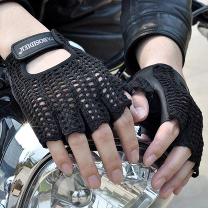 Half-finger driving gloves in leather and mesh
