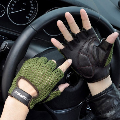 Half-finger driving gloves in leather and mesh